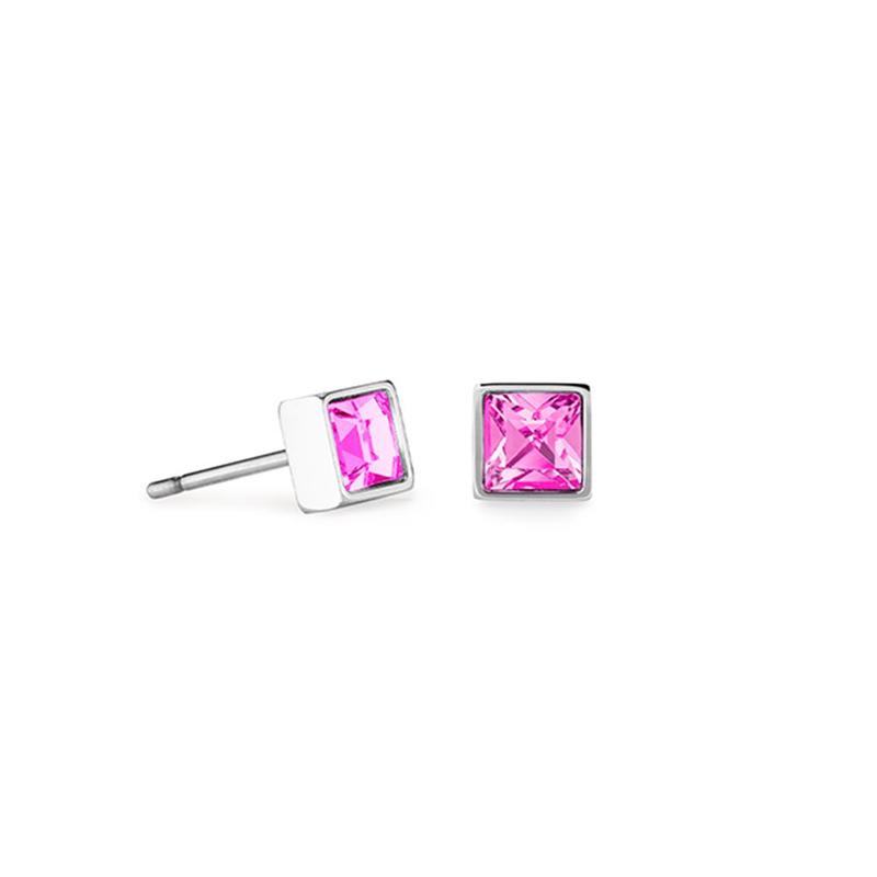 Brilliant Square Crystal Studs Rose Pink