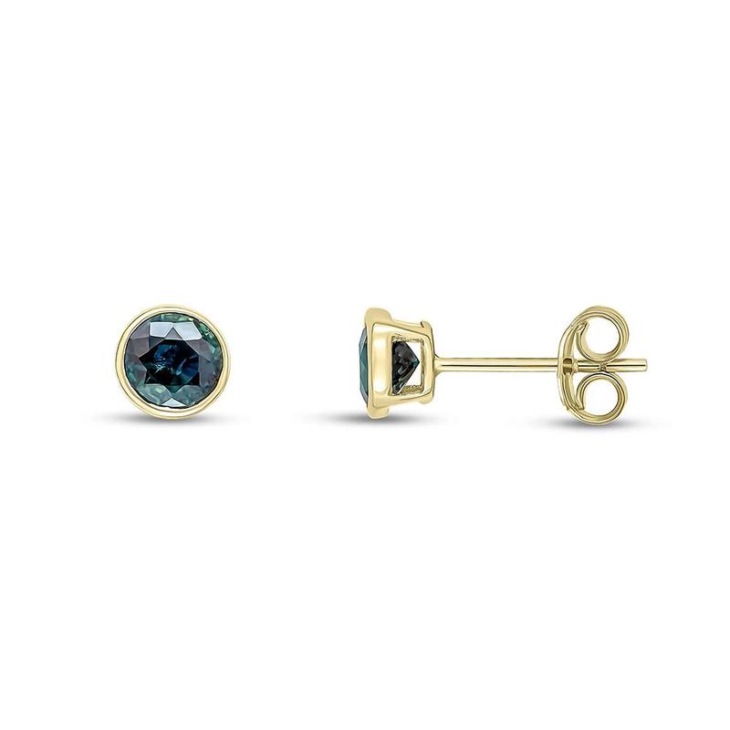 Teal Sapphire Round Stud Earrings 9ct Gold