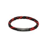 Black & Red Leather Bracelet with IP Steel Clasp