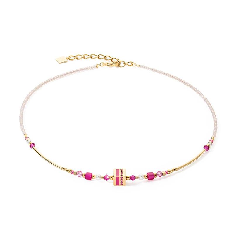 Magenta Crystal Pearl Beaded Necklace
