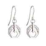 Hexagon Cubic Zirconia & Silver Drop Earrings