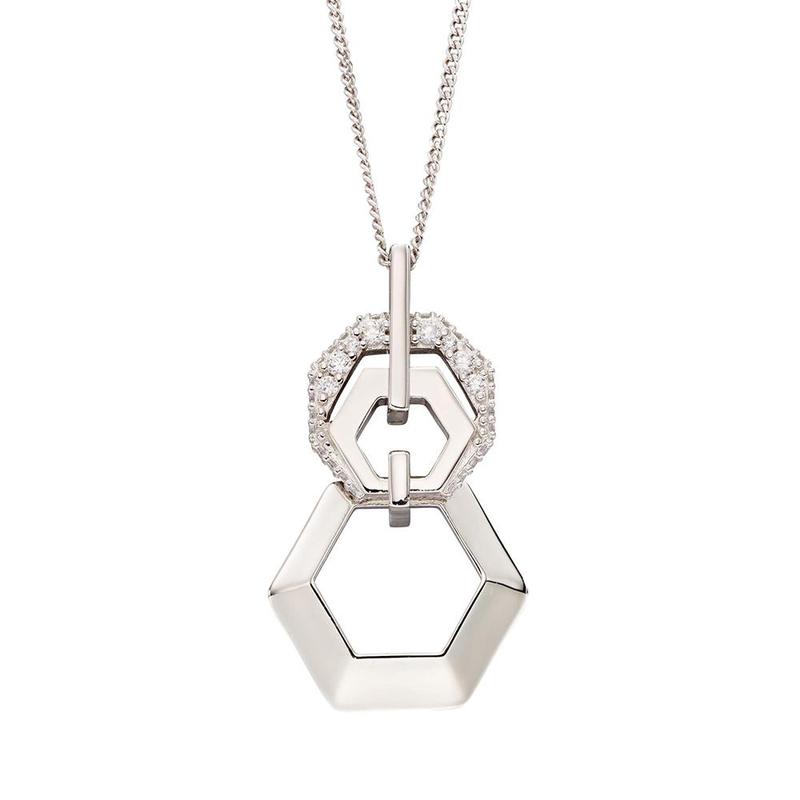 Hexagon Cubic Zirconia & Silver Necklace