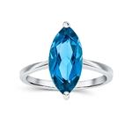 London Blue Topaz Marquise Cut Ring 9ct White Gold