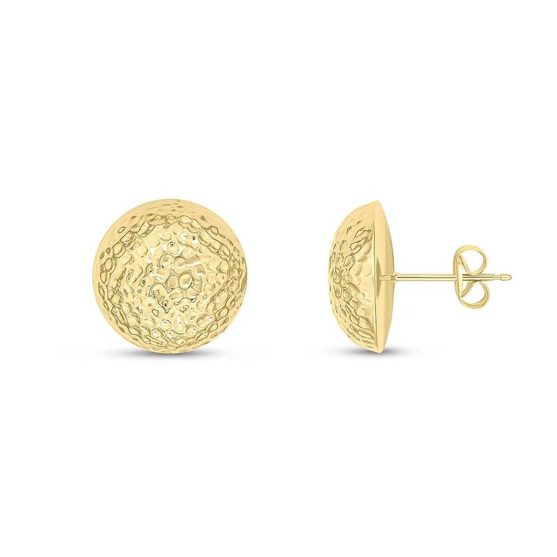 Yellow Gold Stud Earrings Hammered Finish