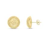 Yellow Gold Stud Earrings Hammered Finish