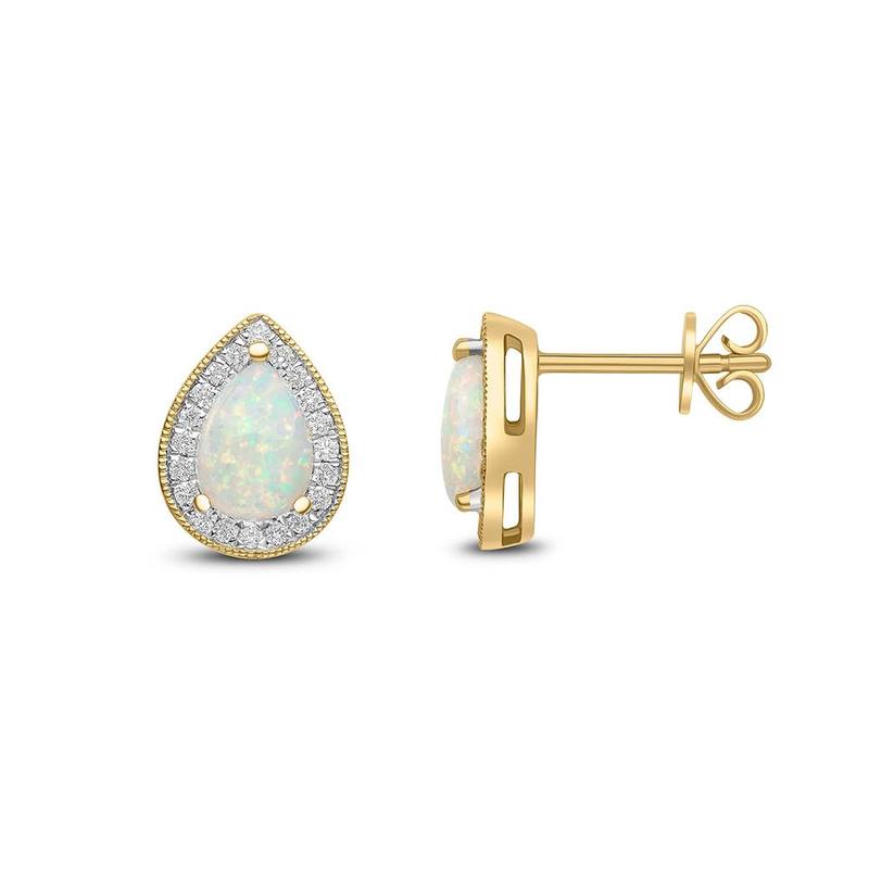 Pear Shape Opal & Diamond Cluster Studs 18ct