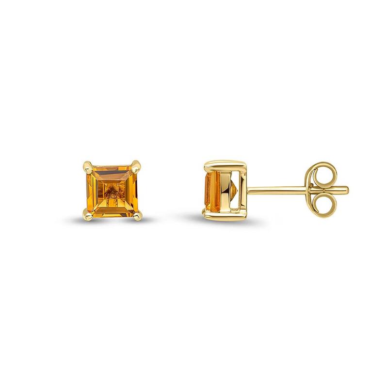 Citrine Square Stud Earrings 9ct Gold