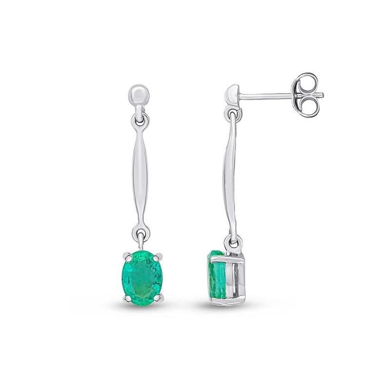 Oval Emerald Drop Earrings 9ct White Gold