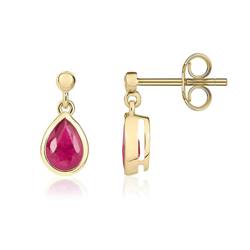 Ruby Pear Shape Stud Earrings 9ct Gold