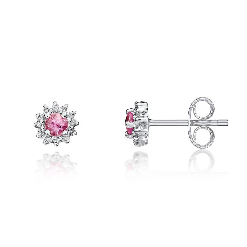 Pink Sapphire & Diamond Cluster 9ct Stud Earrings