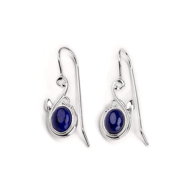 Lapis Lazuli Leaf Motif Drop Earrings