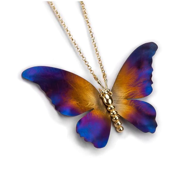 Blue-Orange Titanium Butterfly Necklace