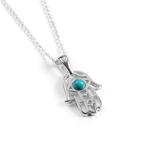 Hamsa Hand Turquise Silver Necklace