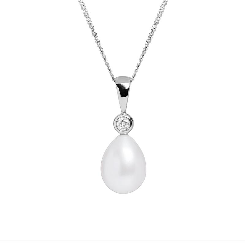 Teardrop Pearl Diamond Pendant 18ct White Gold