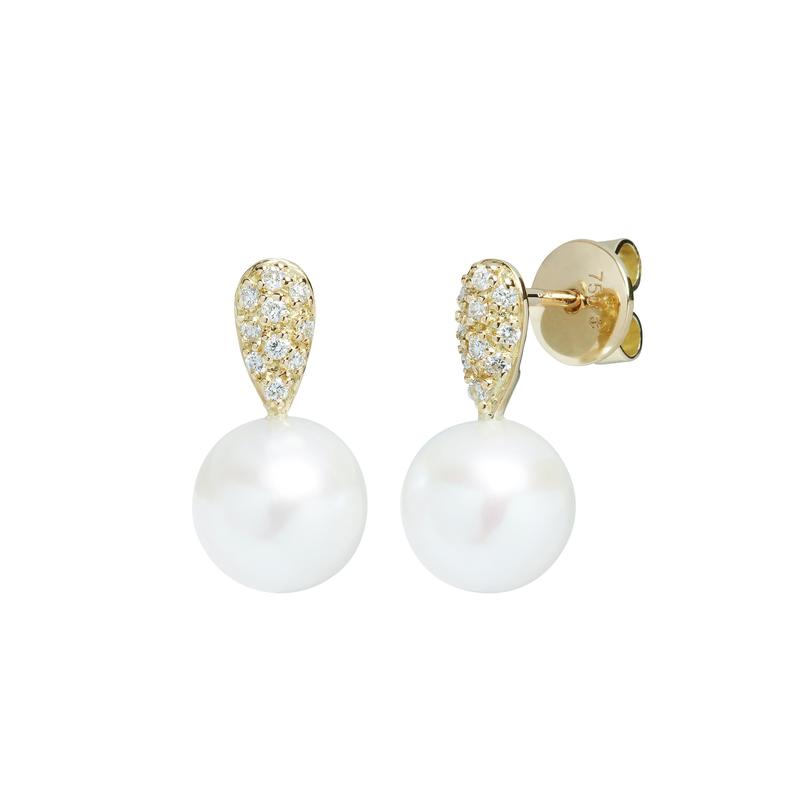 Cultured Pearl Sparkling Drop Earrings 18ct Gold