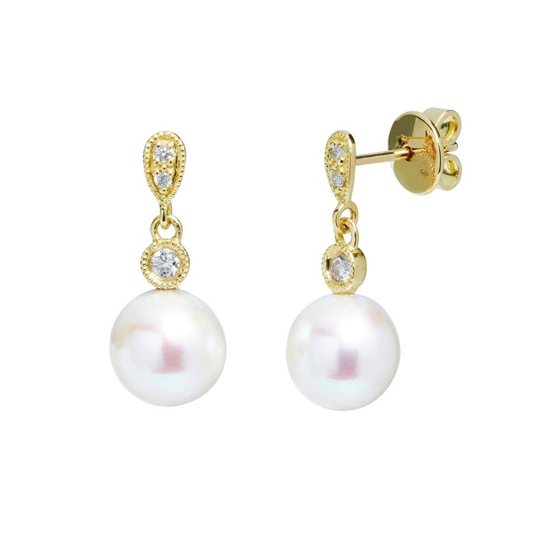 Pearl & Diamond 18ct Yellow Gold Drop Earrings