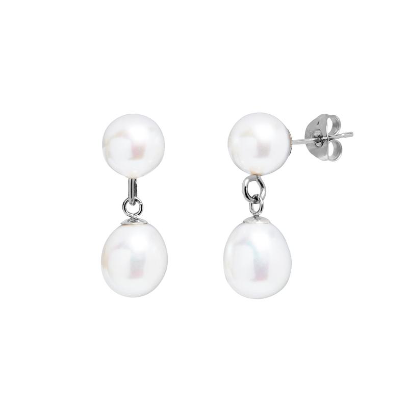 Pearl Double Drop Earring 9ct White Gold