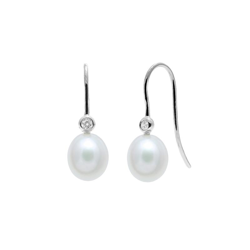 Cultured Pearl Drop Earrings Diamond 18ct Gold