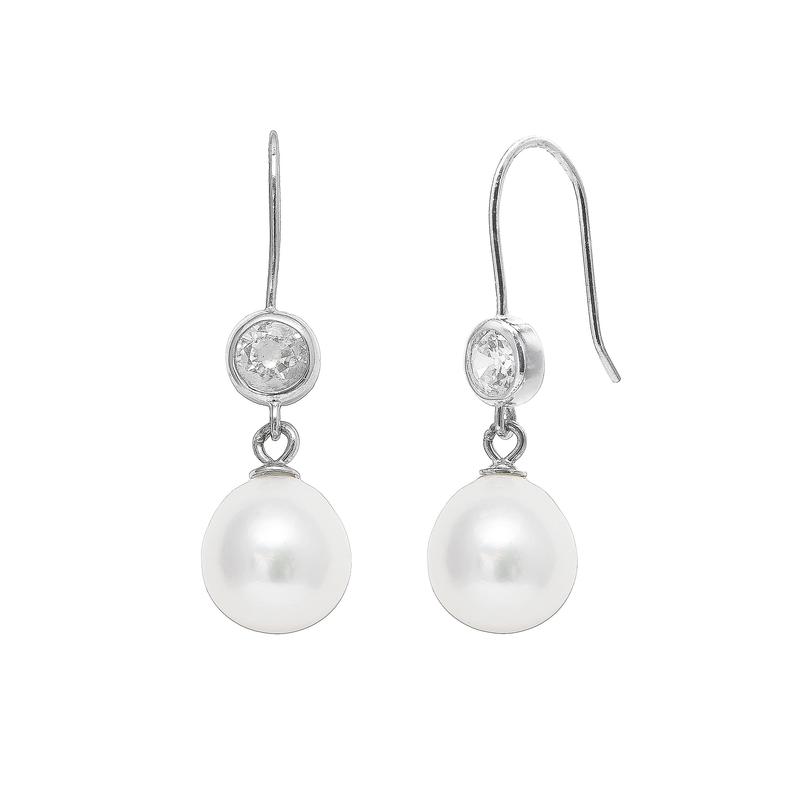 White Pearl & Zirconia Teardrop Earrings Silver