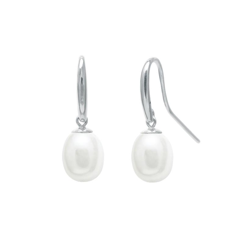 White Pearl Teardrop Earrings Sterling Silver
