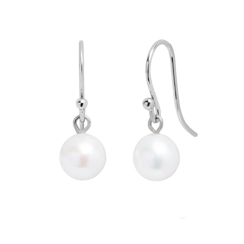 White Pearl Drop Earrings 9ct White Gold