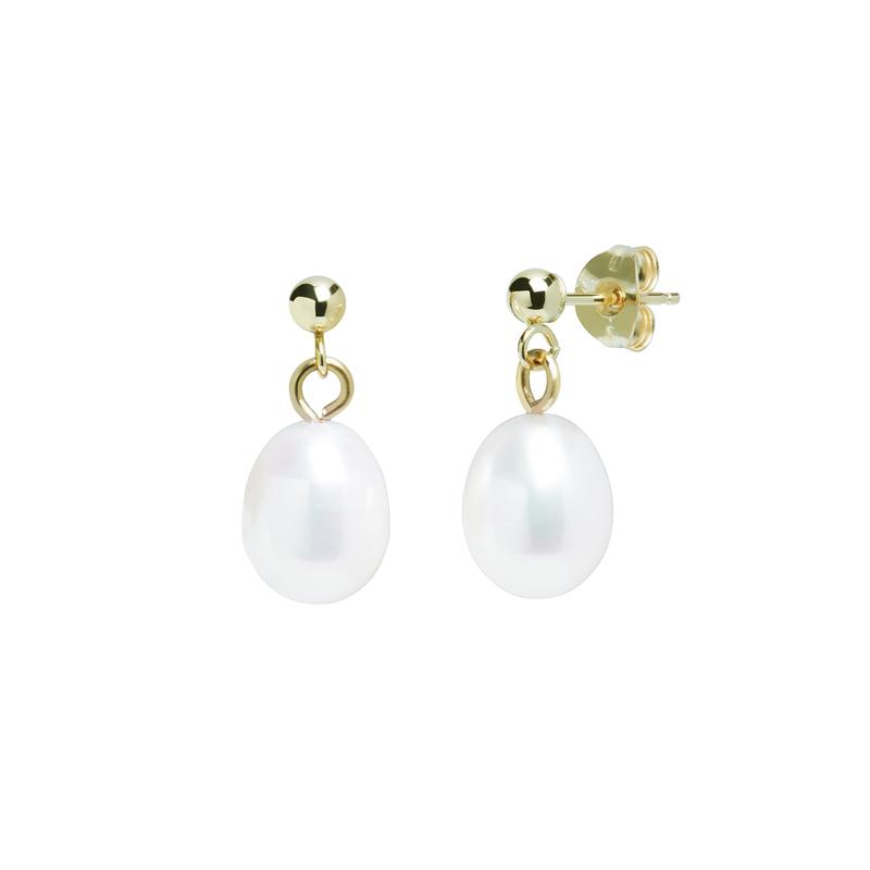 White Pearl Teardrop Earrings 9ct Yellow Gold