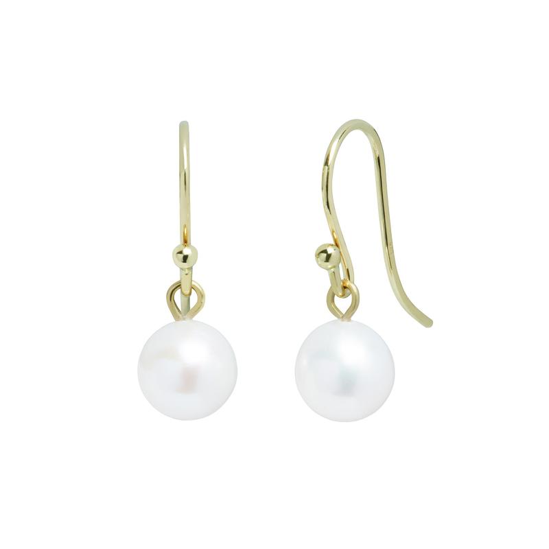 White Pearl Drop Earrings 9ct Yellow Gold
