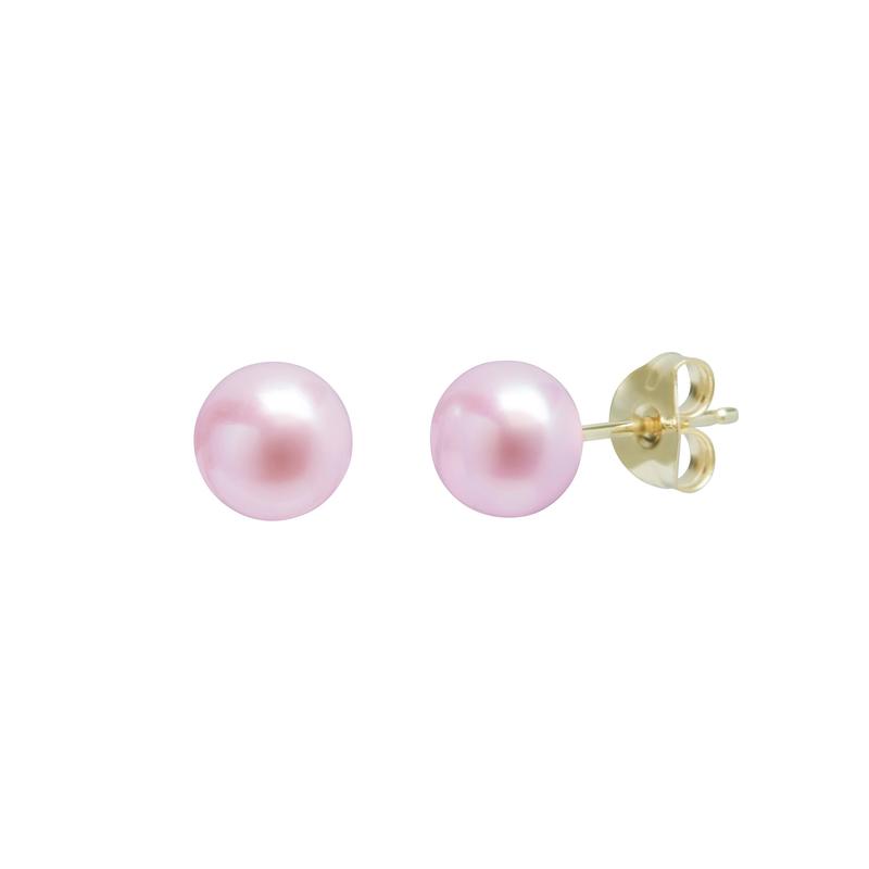 Pink Pearl Button Studs 9ct Yellow Gold 6-7mm