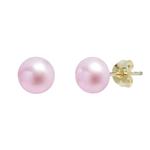 Pink Pearl Button Studs 9ct Yellow Gold 9-10mm