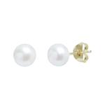 White Pearl Button Studs 9ct Yellow Gold 9-10mm