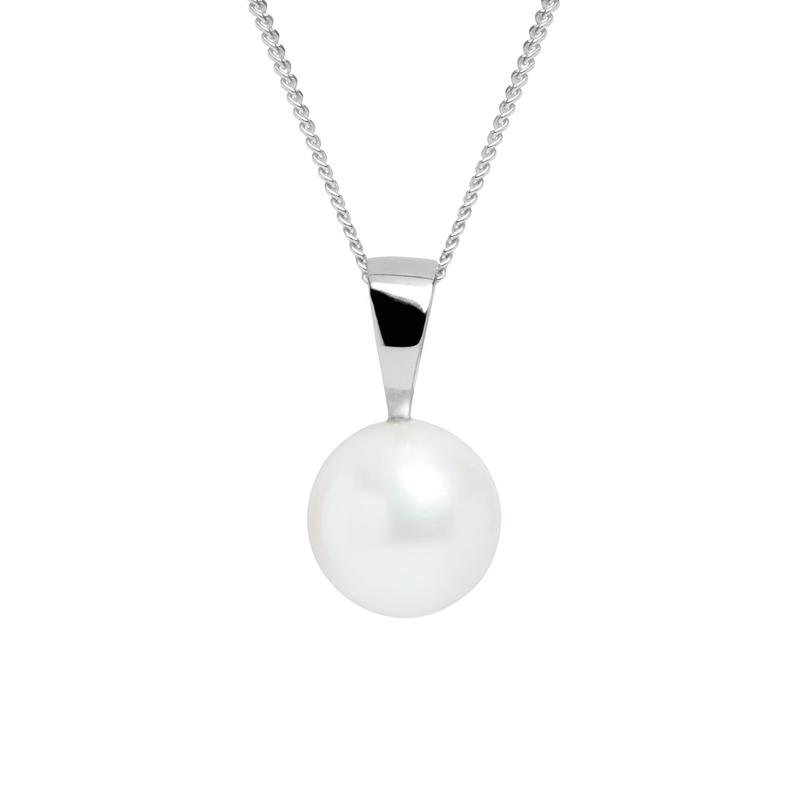 White Round Pearl Pendant Sterling Silver