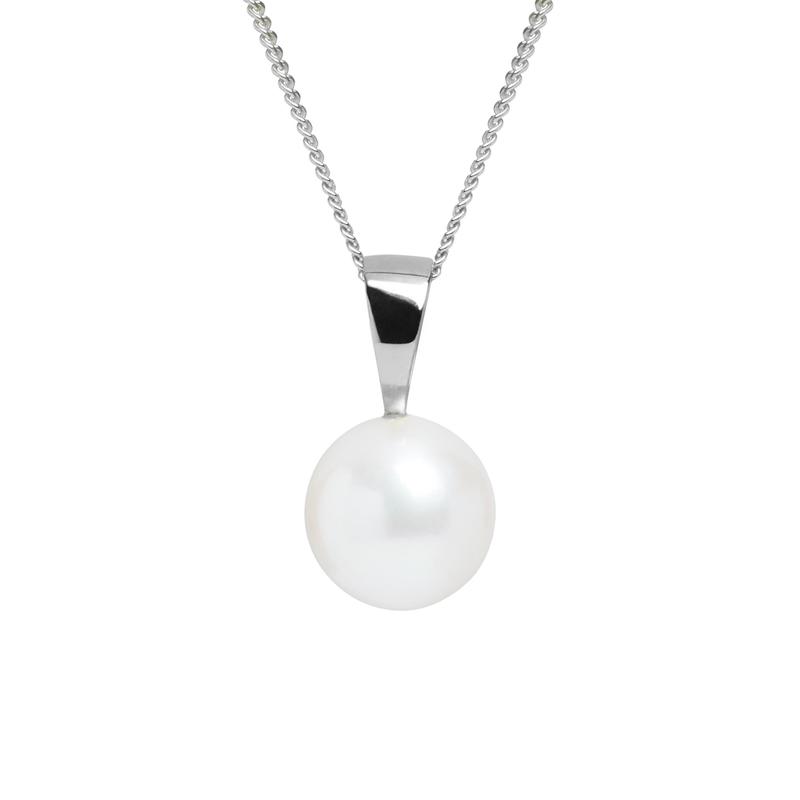 White Round Pearl Pendant 9ct White Gold