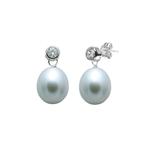 Grey Pearl Teardrop Silver Earrings With Zirconia