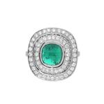 Emerald & Diamond Double Halo Cluster Ring