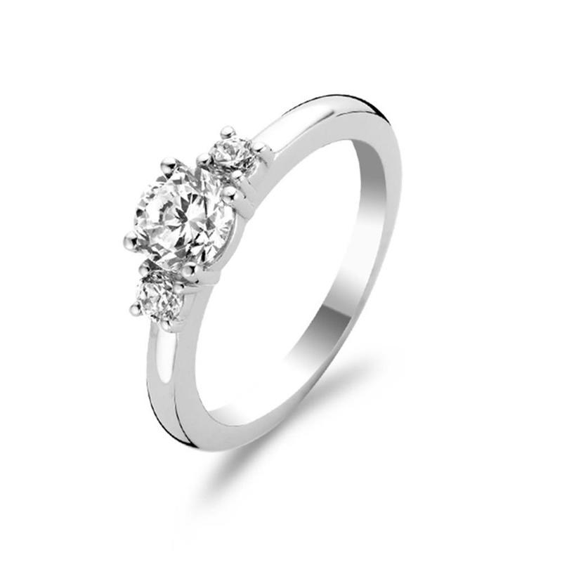 Three Stone Cubic Zirconia Sterling Silver Ring