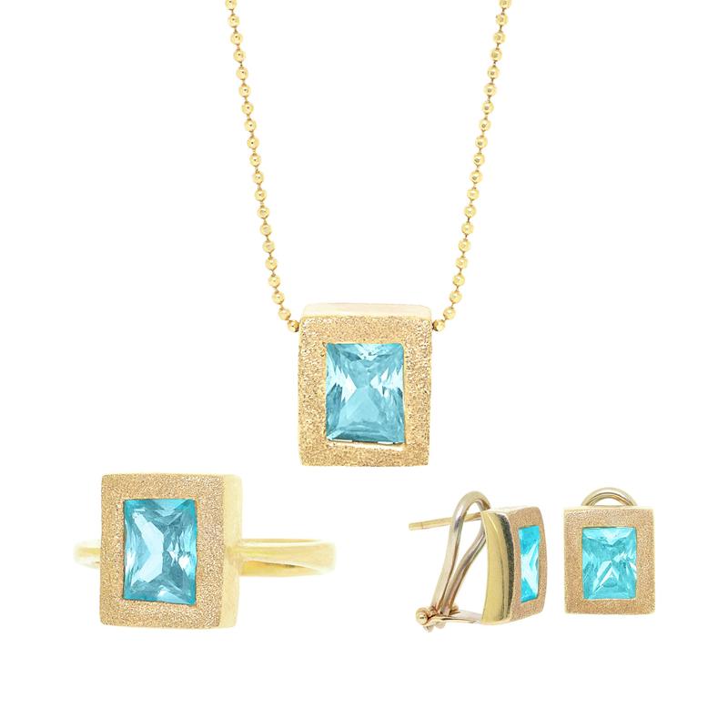 Blue Topaz Rectangular Jewellery Set 18ct Gold