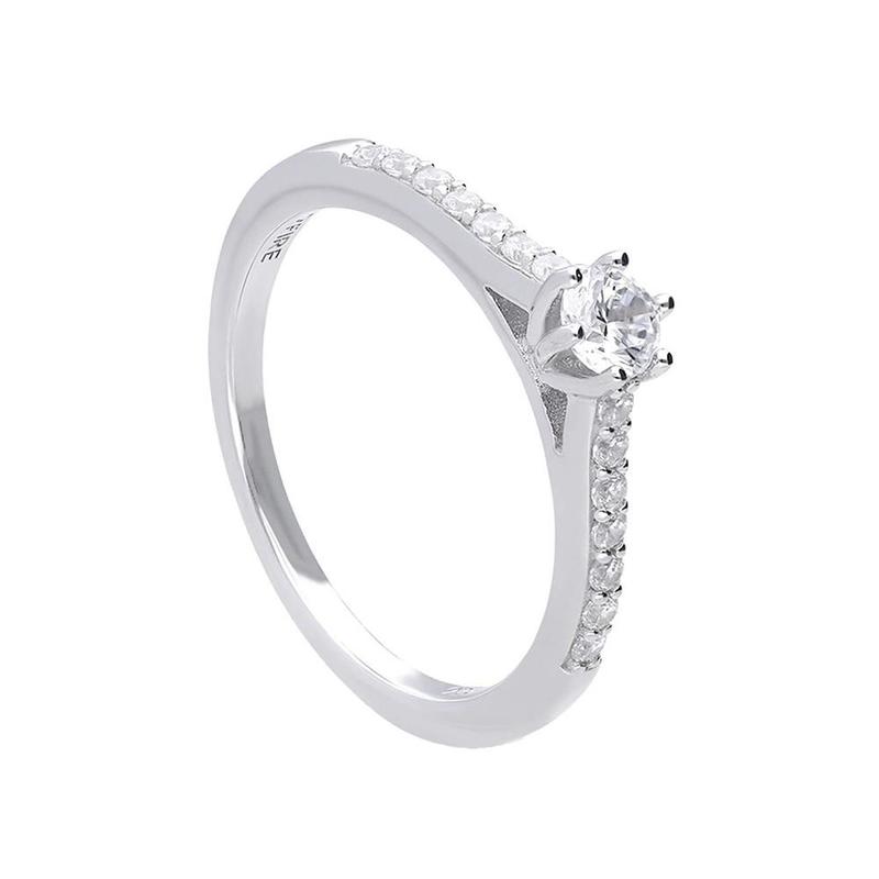 Solitaire with Pavé Set Shoulders SIlver Ring