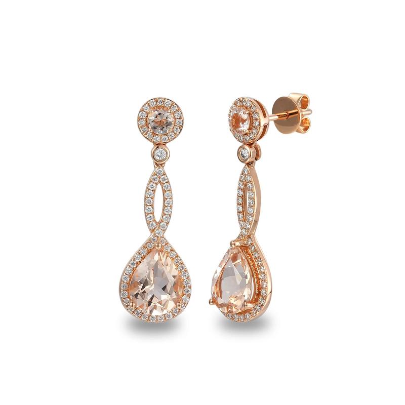 Morganite & Diamond 18ct Rose Gold Drop Earrings