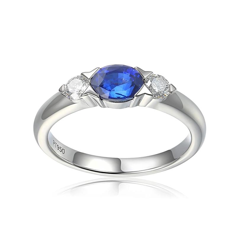 Oval Sapphire & Diamond Three Stone Platinum Ring