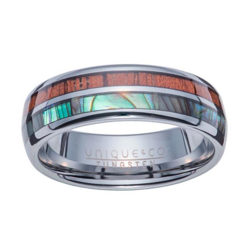 7mm Tungsten Ring with Abalone Shell & Wood Inlay