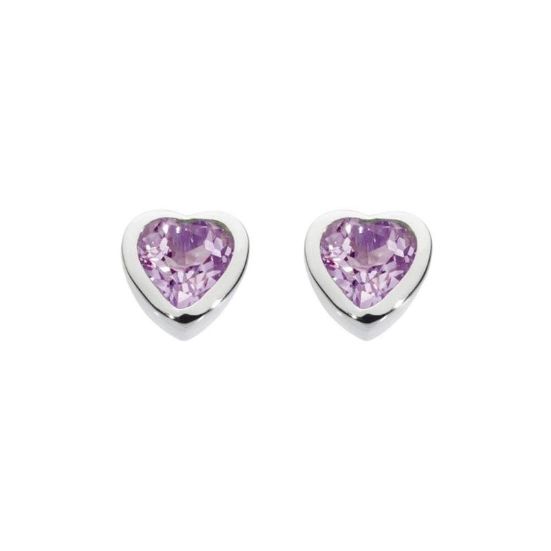 Amethyst Heart Sterling Silver Stud Earrings