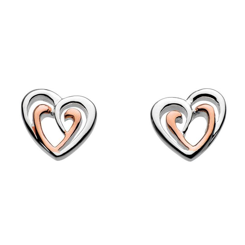 Double Heart Stud Earrings With Rose Gold Plated