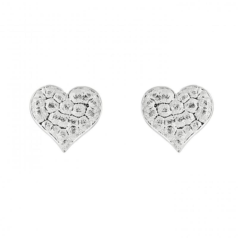 Hammered Heart Sterling Silver Stud Earrings