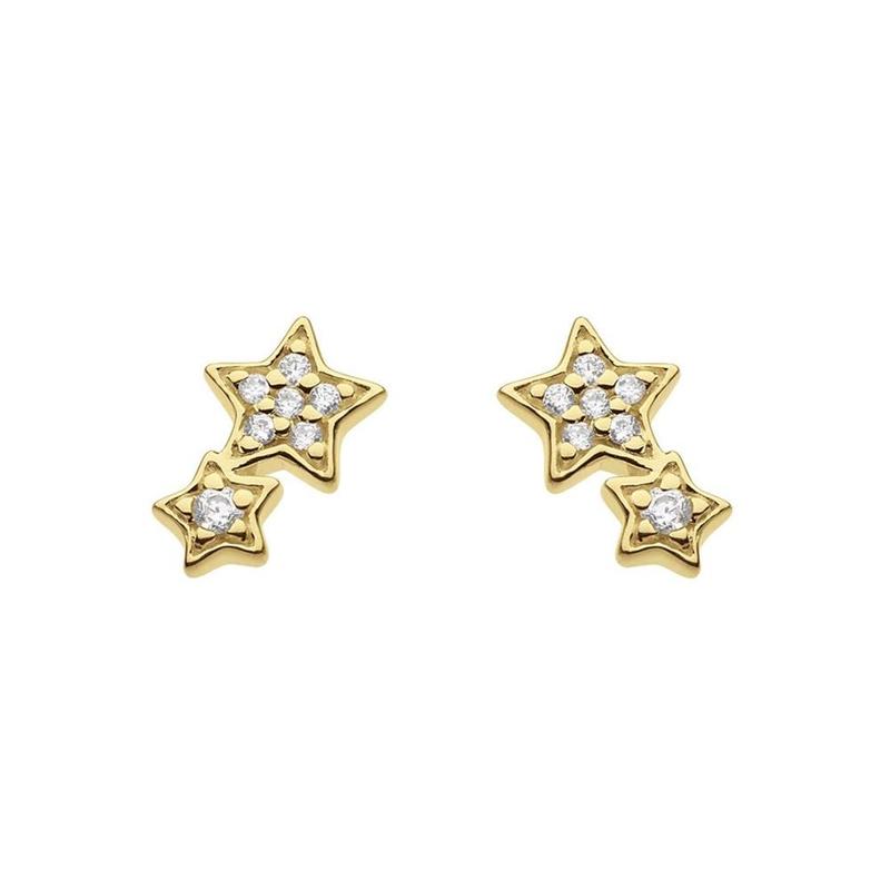Golden Pavé Twin Star Studs Cubic Zirconia