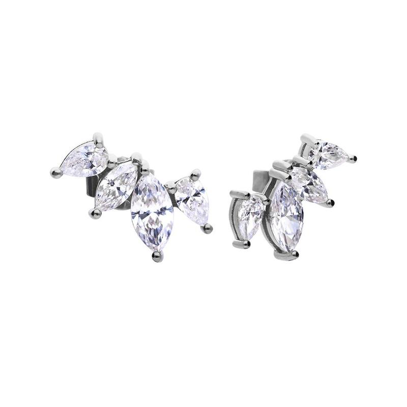 Marquise Crawler Silver Earrings