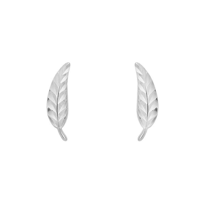 Feather Stud Earrings 9ct White Gold