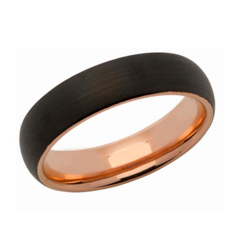 6mm Tungsten Black & Rose Gold Plate Ring