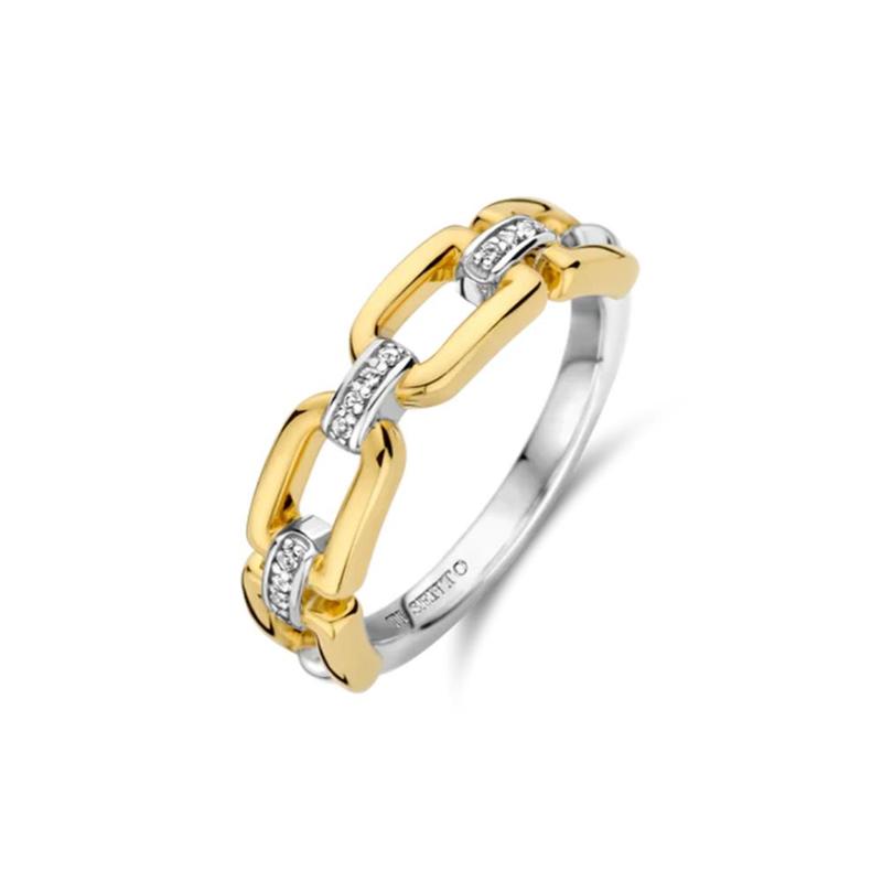 Cubic Zirconia Pave & Gold Link Ring