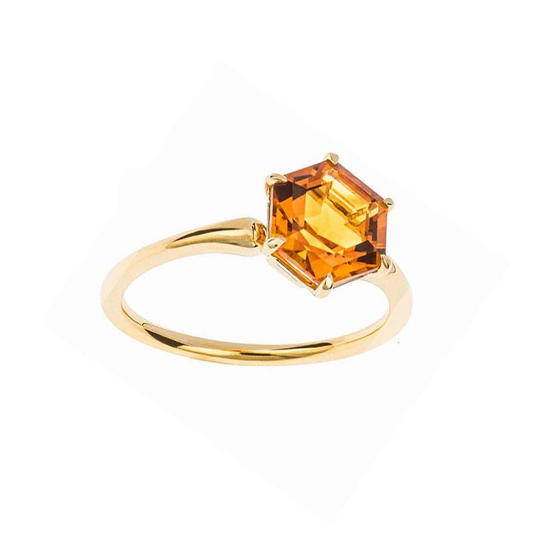 Hexagonal Citrine 9ct Yellow Gold Ring