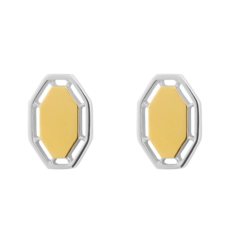 Elongated Cut-Out Octagonal Silver Stud Earrings